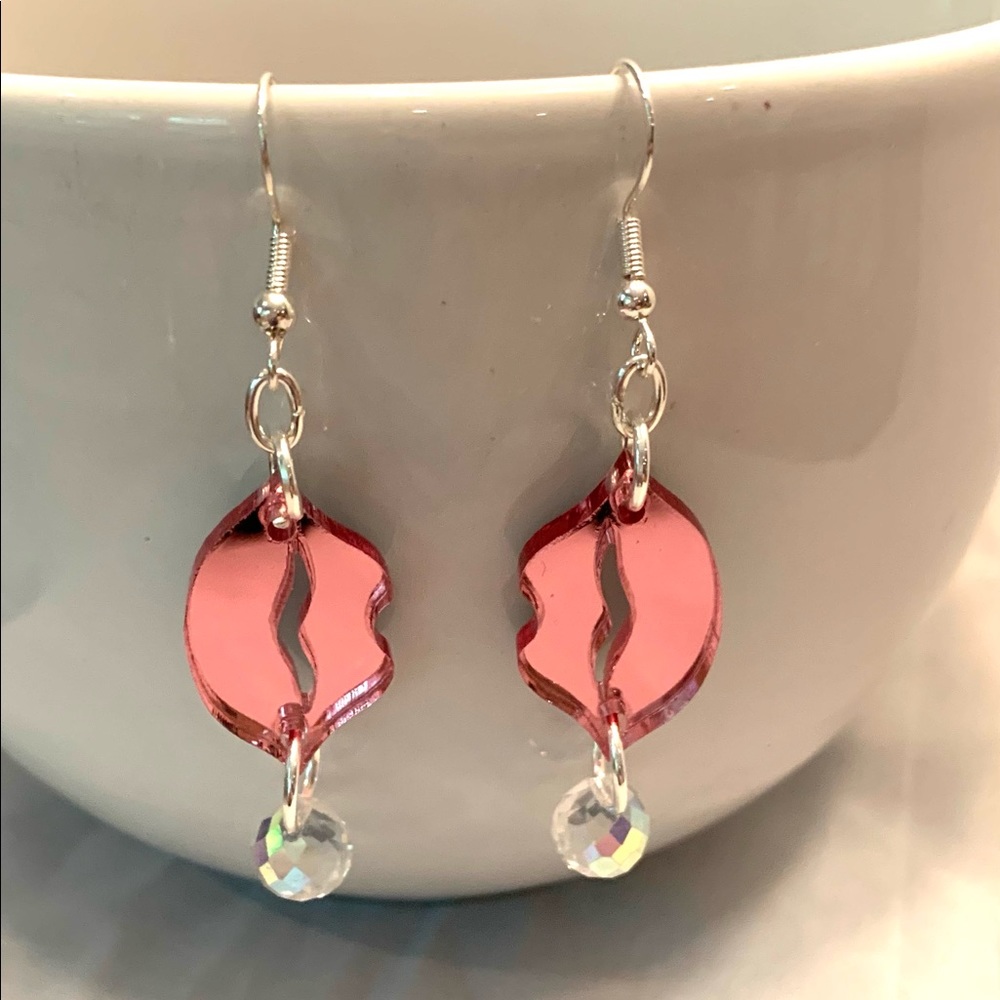 Pink Mirror Lip Earrings